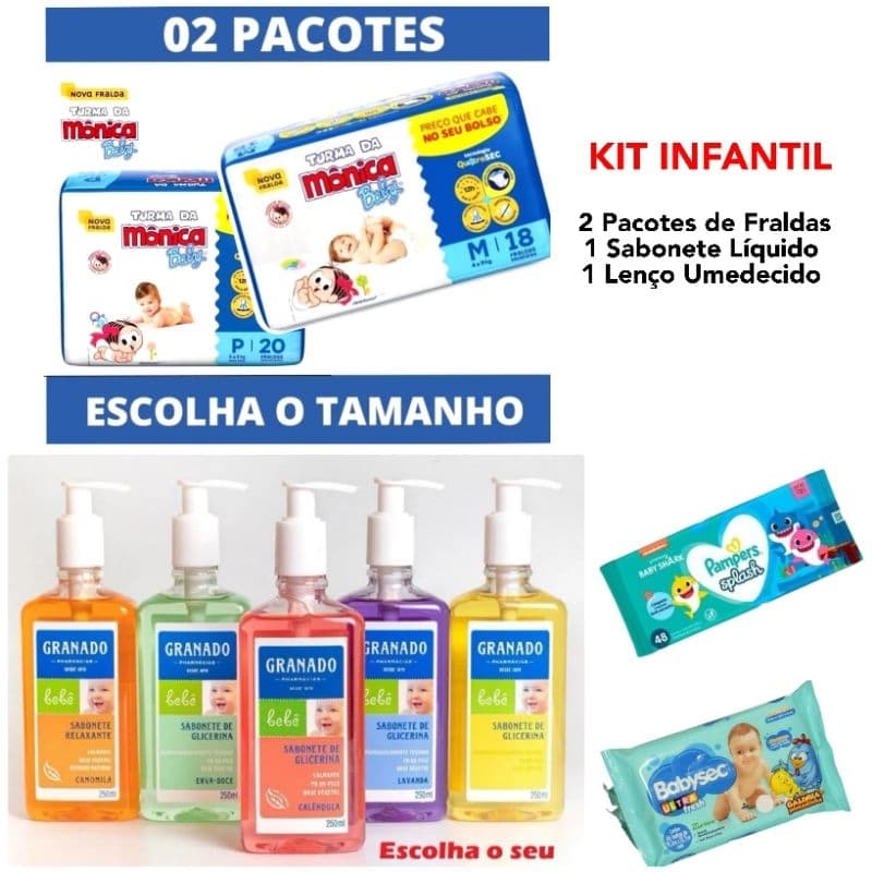 COMBO - 2 Fraldas + 1 Lenço Umedecido + 1 Sabonete Líquido Granado, Crianças , Bebês.