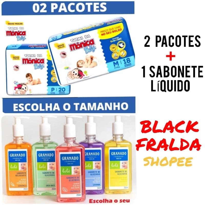 Kit Fralda Turma da Mônica Baby + Sabonete Líquido Granado, Cuidados para Bebê, Cuidados e Perfumes.