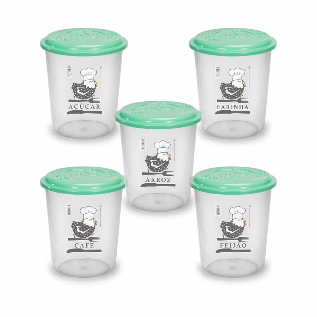 Kit 5 Potes Mantimentos Organizador Cozinha Utensílios