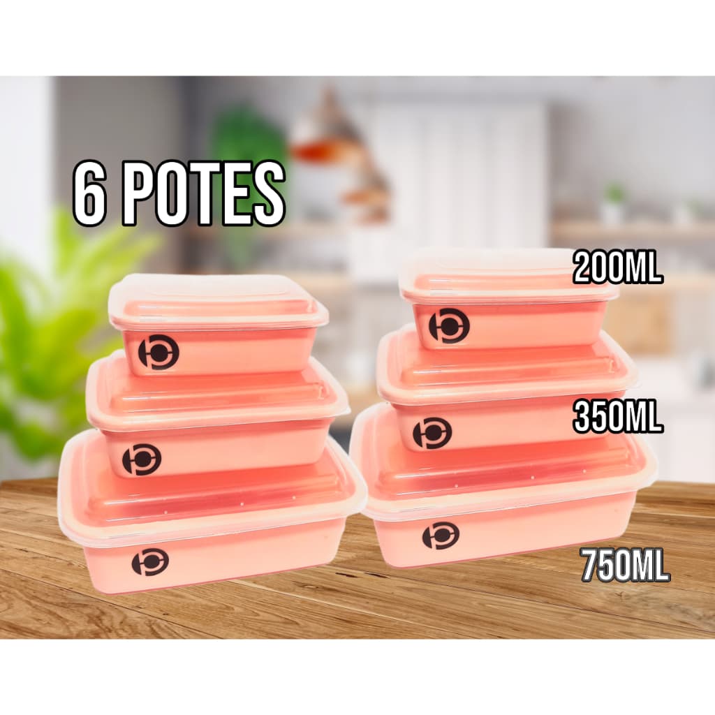Kit 6 potes mantimentos organizador marmita retangular cozinha