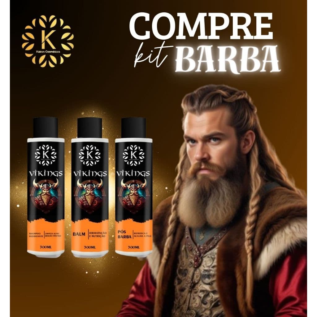 Kit Completo para Barba Vikings 300 ml | Shampoo, Balm e Pós-Barba | Kairon Cosméticos