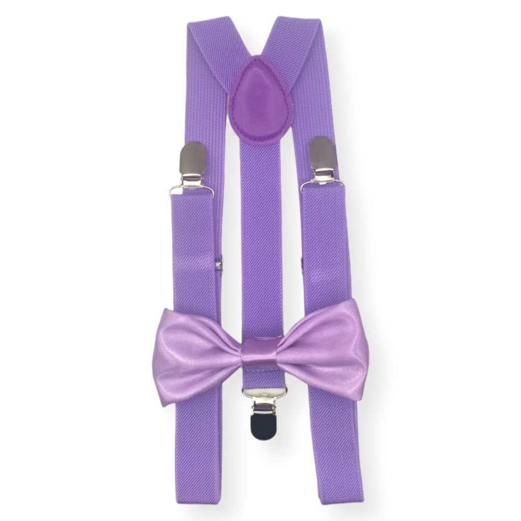 Kit Suspensório com Gravata Borboleta Lilás Lavanda Adulto Infantil Juvenil