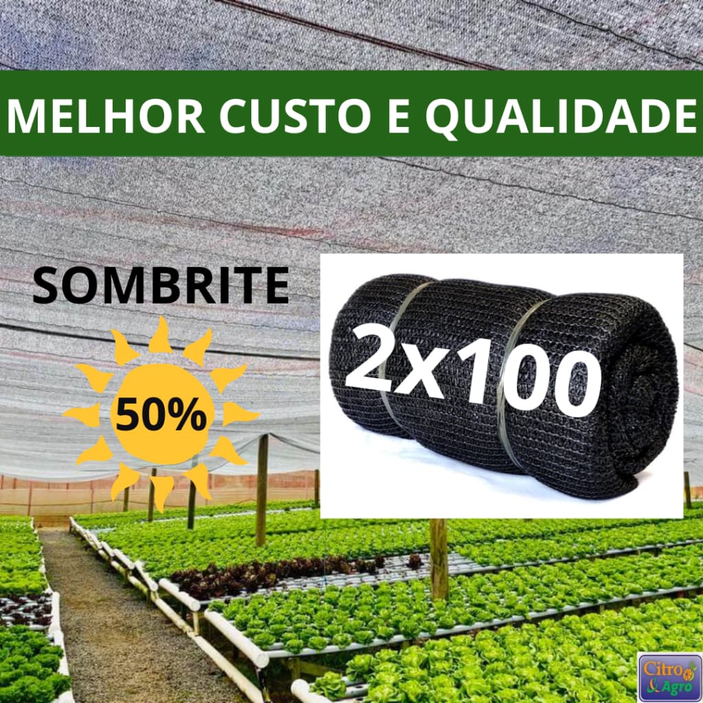 Tela Sombrite Preto 50% - 2x100 metros.