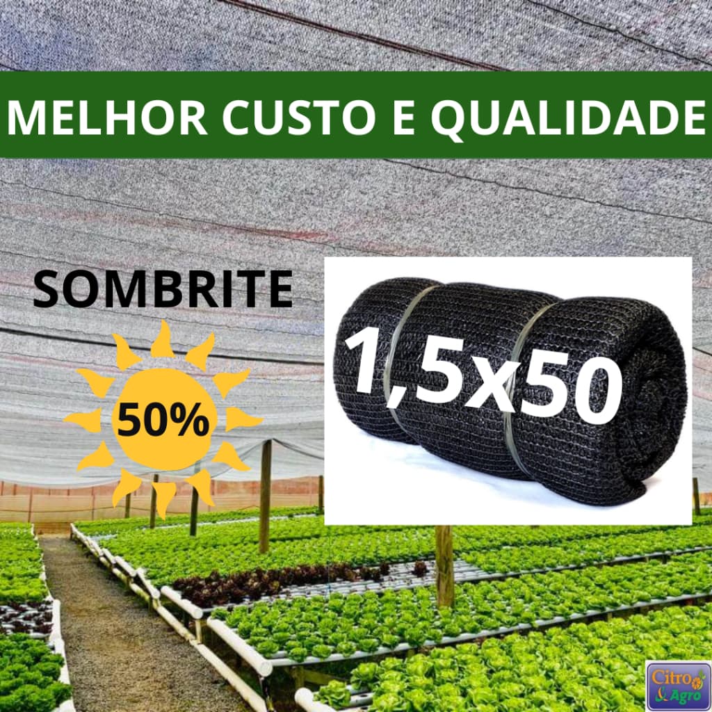 Tela Sombrite Preta 50% - 1,50x50 metros.