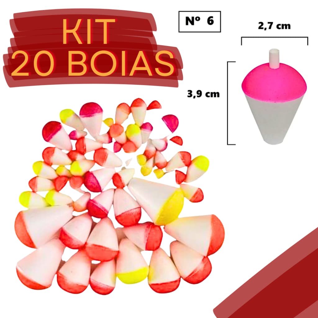 Kit 20 Boias Isopor Lambari nº6 Média Boia de Pesca Arremesso Tilapia Pesqueiro Pescar barato