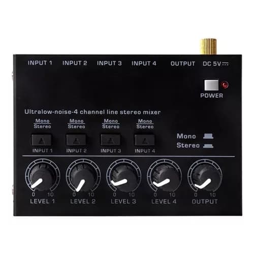 Mini Mixer Estéreo Para Guitarra Elétrica, 4 Canais Mixer