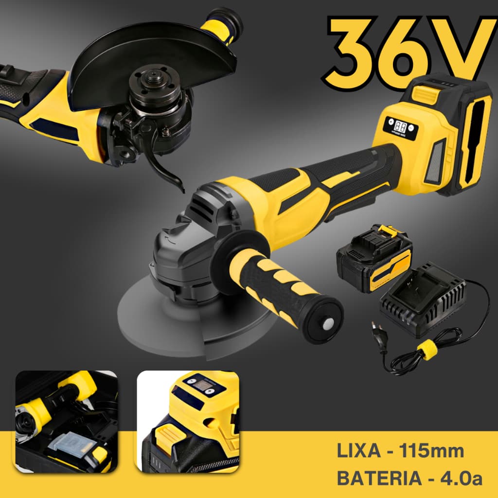 Esmerilhadeira Angular A Bateria 36V 115mm Portatil Com Maleta Tipo Esmerilhadeira Makita