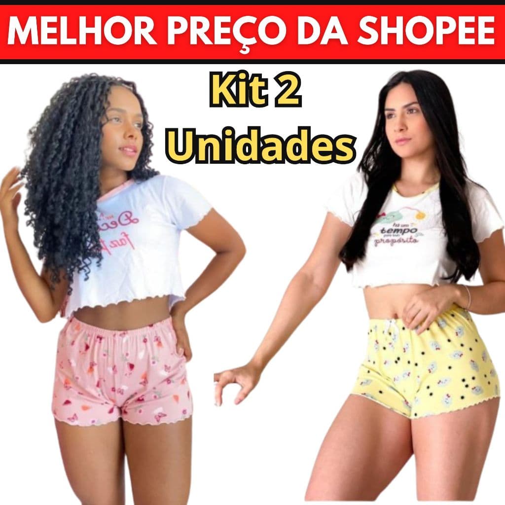 2 Pijama Baby Doll Suede Blogueirinha Cropped Short doll Ondinha Variados