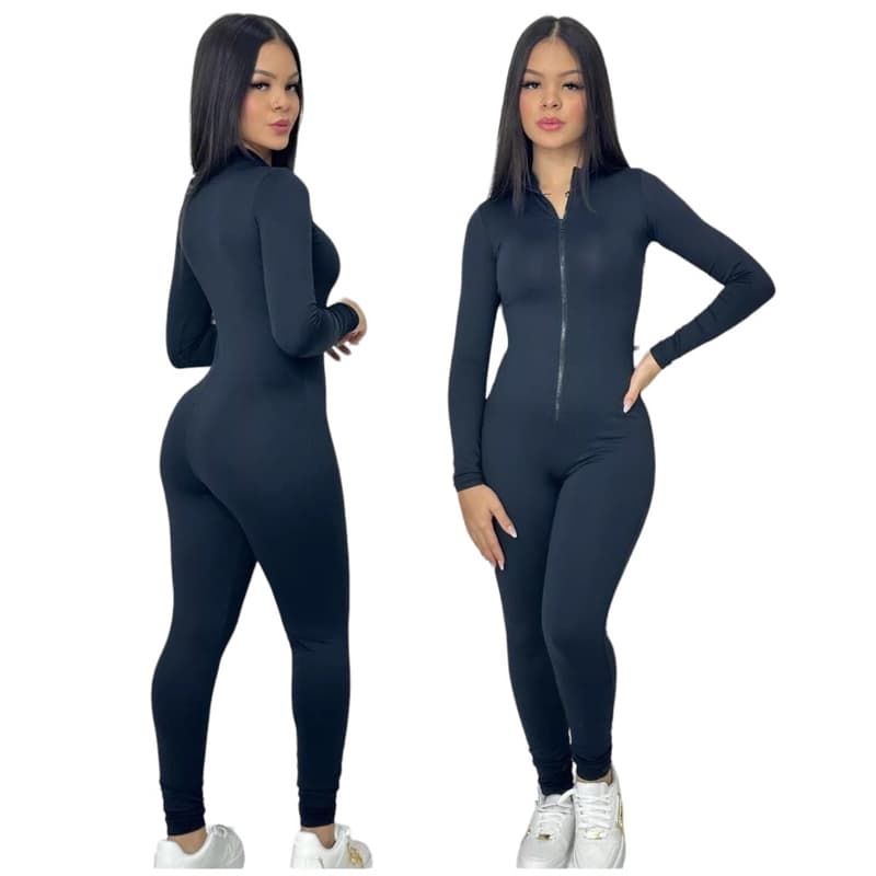 Macacão Feminino Longo Academia Malhação Treino Festa preto liso gringa