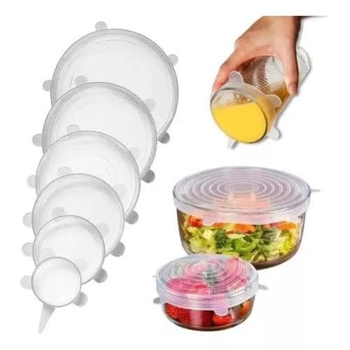Kit 6 Tampas Panela Silicone Universal Reutilizável Elástica Tampas Silicone Cozinha Geladeira