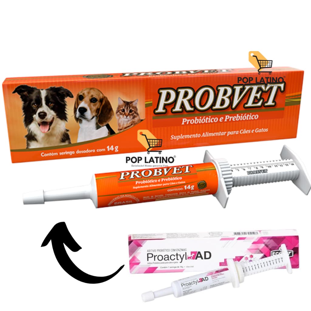 Probvet Aditivo Probiótico Bilhoes de lactobacilus Vivos e Prebiótico - Pet, Cachorro, Gato, Pet shop, Proactyl Ad