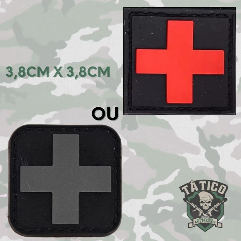 Patch Cruz Vermelha ou Cinza Primeiro Socorros emborrachado