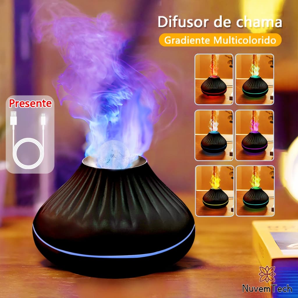 Umidificador De Ar Chama Difusor De Aromas Purificador Aromaterapia USB LED Aromatizador De Ambiente 160ML