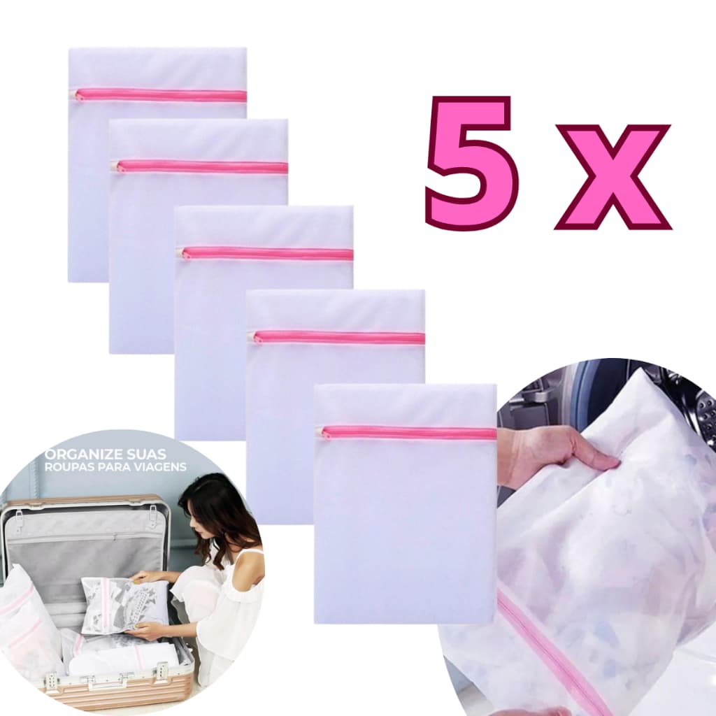 Kit 5 Sacos Telados com Zíper 40x50 Proteção para Roupas Delicadas na Máquina de Lavar