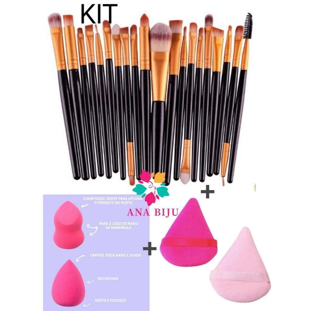 ANA 1108 Kit de Pincel 20 PCS + 2 Esponjas + 1 Kit esponja de Pó diamante COR aleatório