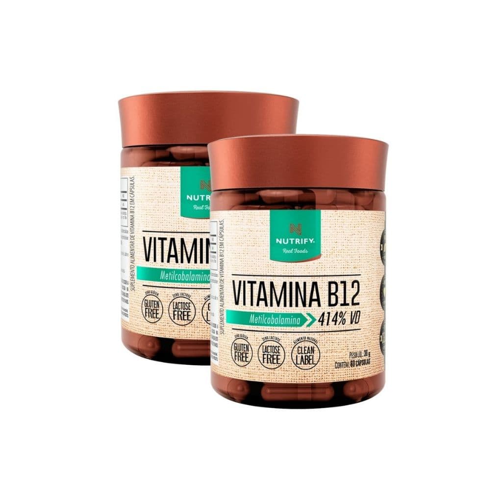 Kit 2X Vitamina B12 Metilcobalamina 414% 60caps Nutrify Original Vegana Zero Açúcar Glúten