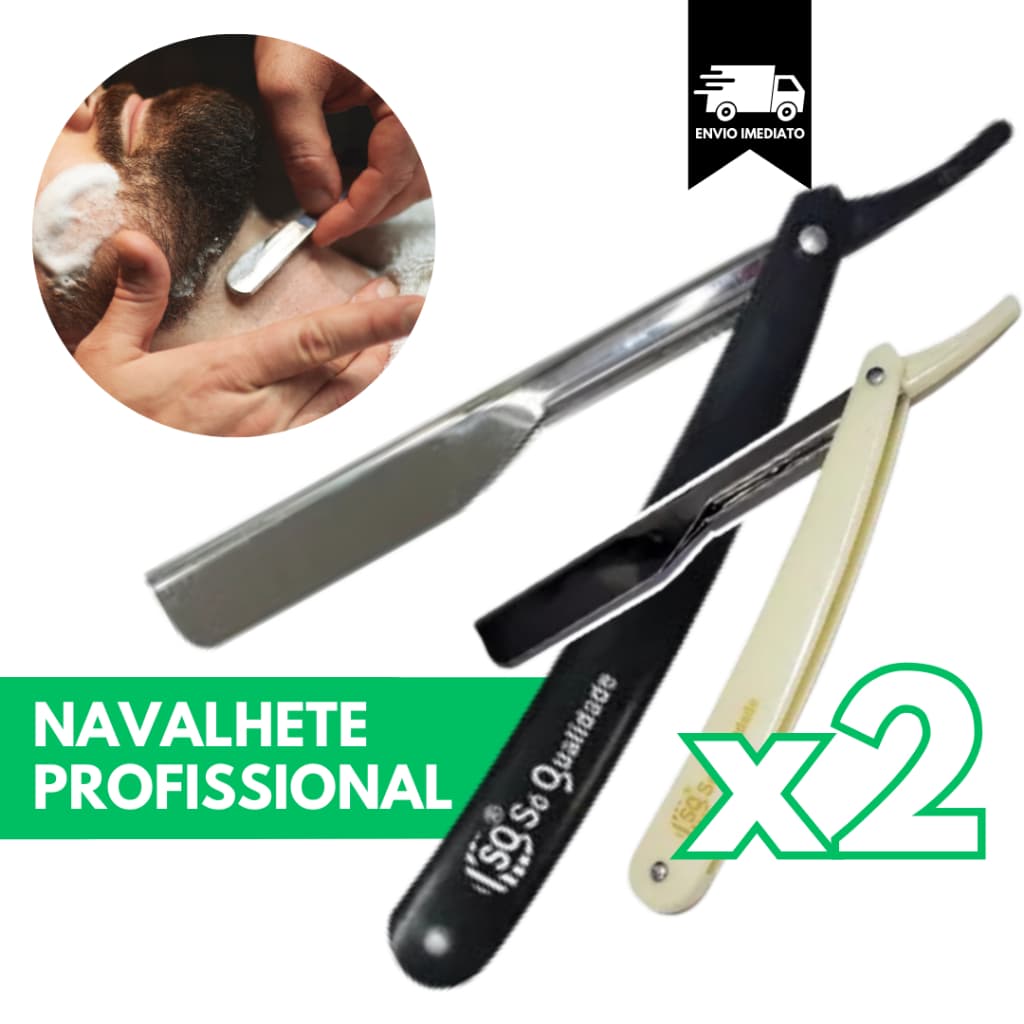 Navalha Navalhete KIt 2 pçs Barbeiro Aço Inox Profissional Barbear Cabelo Cabeleireiro