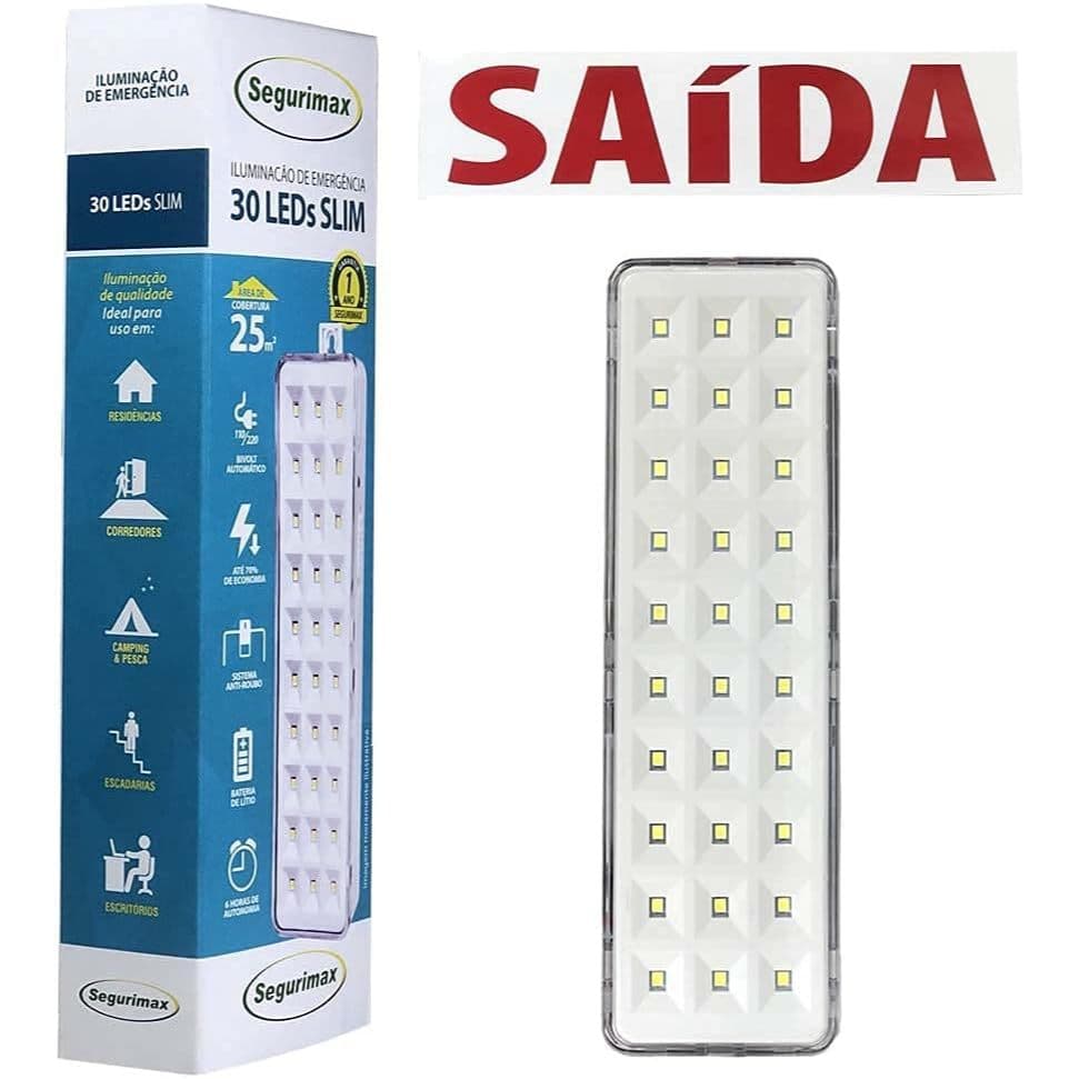 Kit 2 Lâmpada Luminária Luz de Emergência 30 Leds Slim