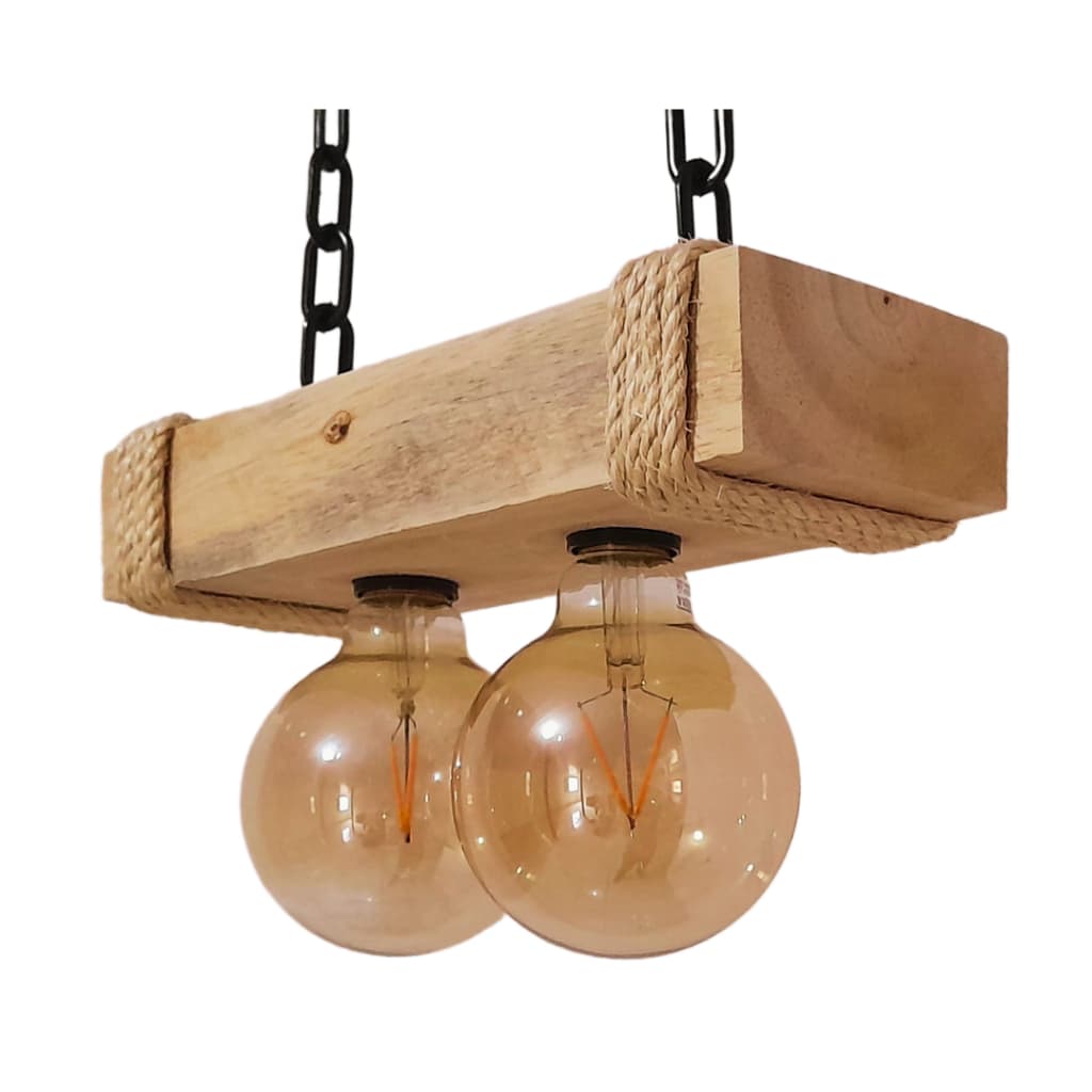 Luminária Pendente Madeira Caibro Rústico 30cm P/ 2 Lâmpadas