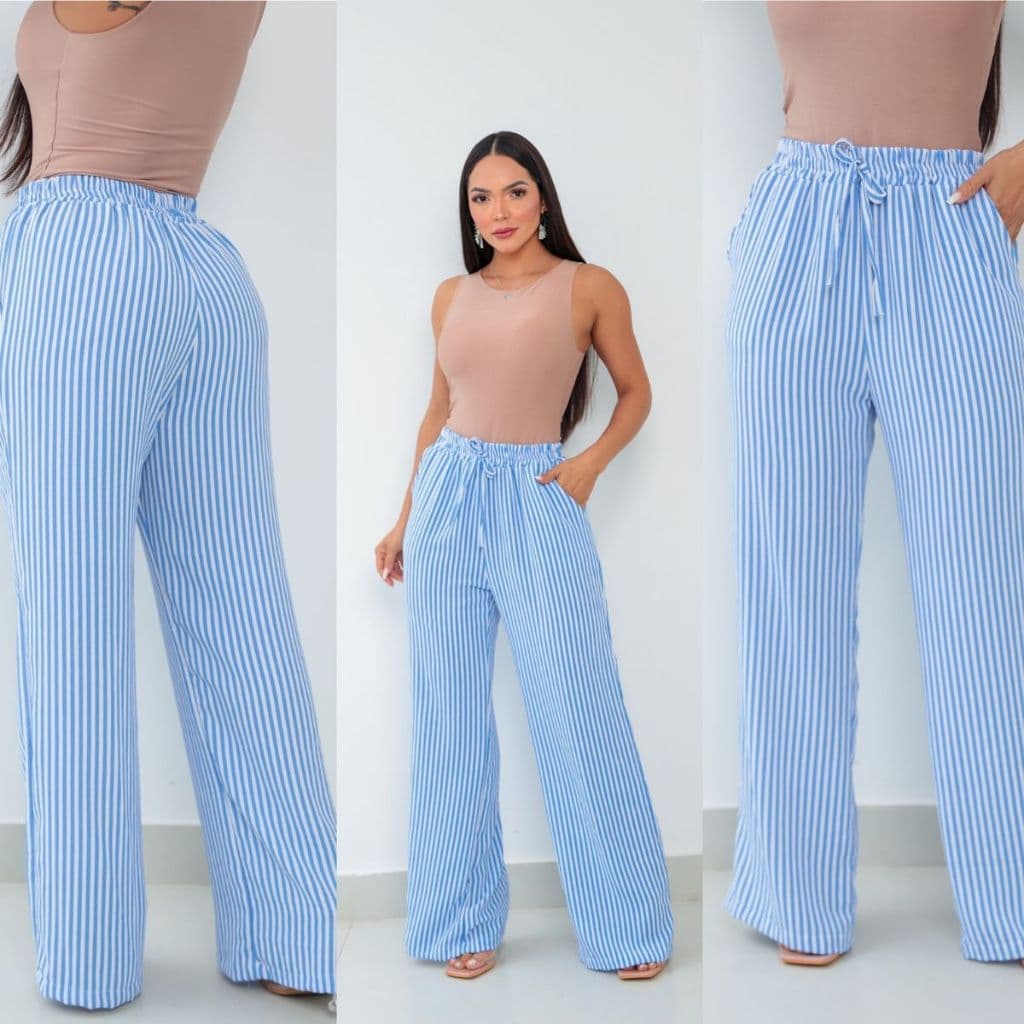 AMY FASHION CALCA PANTALONA LISTRADO COM ELASTICO COM BOLSO MODA 2024