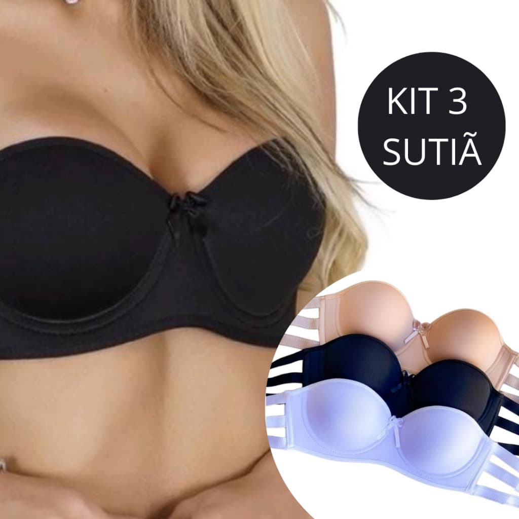 Kit 3 Sutiã Tomara Que Caia Sotian 3 Tiras Reforçado Com Bojo Conforto