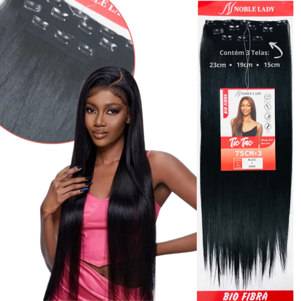 Aplique Tic Tac Liso Natural 75cm Bio Fibra Laçamento
