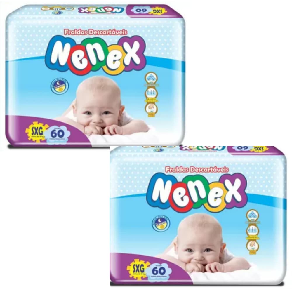 Kit 2 Pacotes Fralda Nenex Infantil Atacado 10 Horas de Proteção - Escolha o Tamanho Barato Direto da Fábrica
