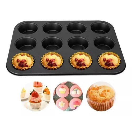Forma Assadeira Cupcake Com Antiaderente Cor Preto