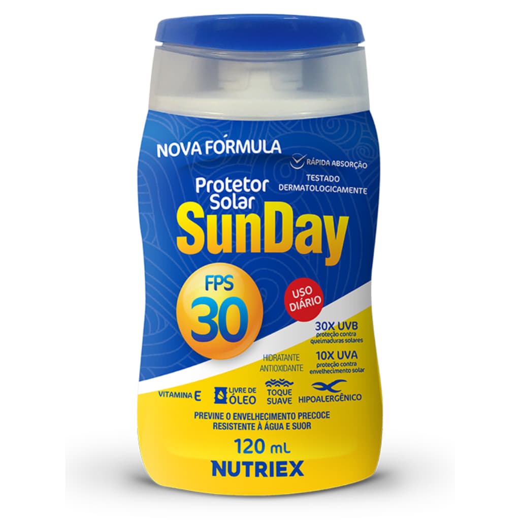 Protetor Solar Nutriex Sunday Fator 30 Fps 120 Ml Proteção Verão Praia Bloqueador Piscina