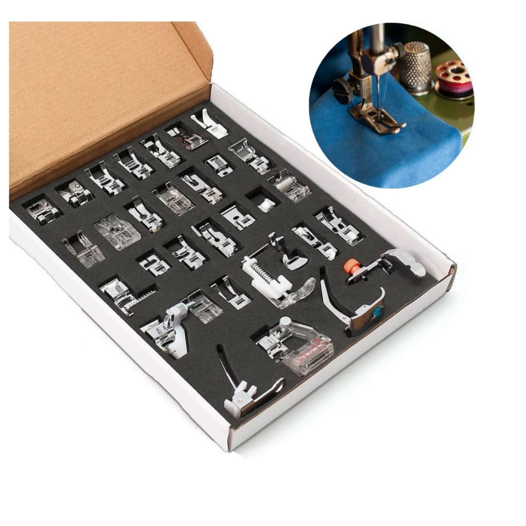 Pé Calcador Sapata Kit 32 Peças Maquina Costura Doméstica Acessórios  Costureira Confecção