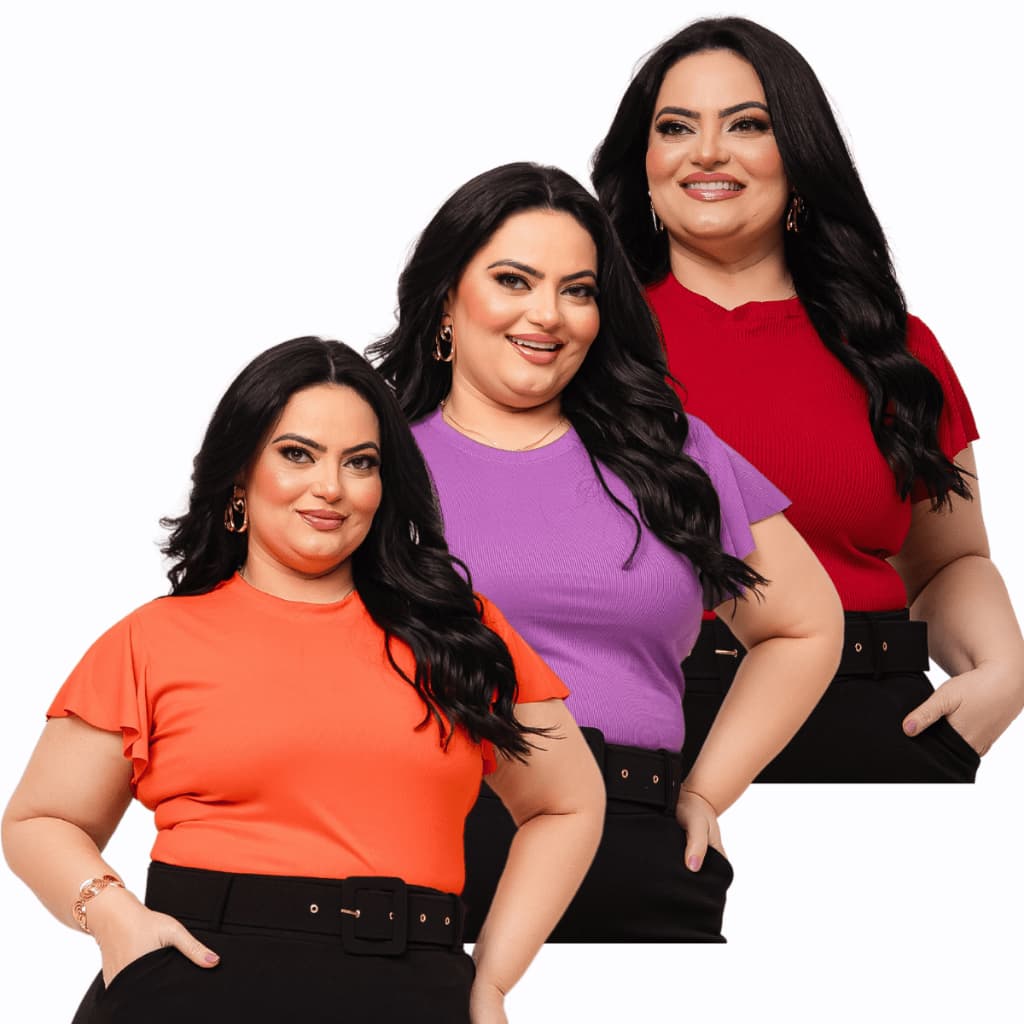 Kit 3 Blusa Plus Size Feminina Manga Flare Suede Canelado