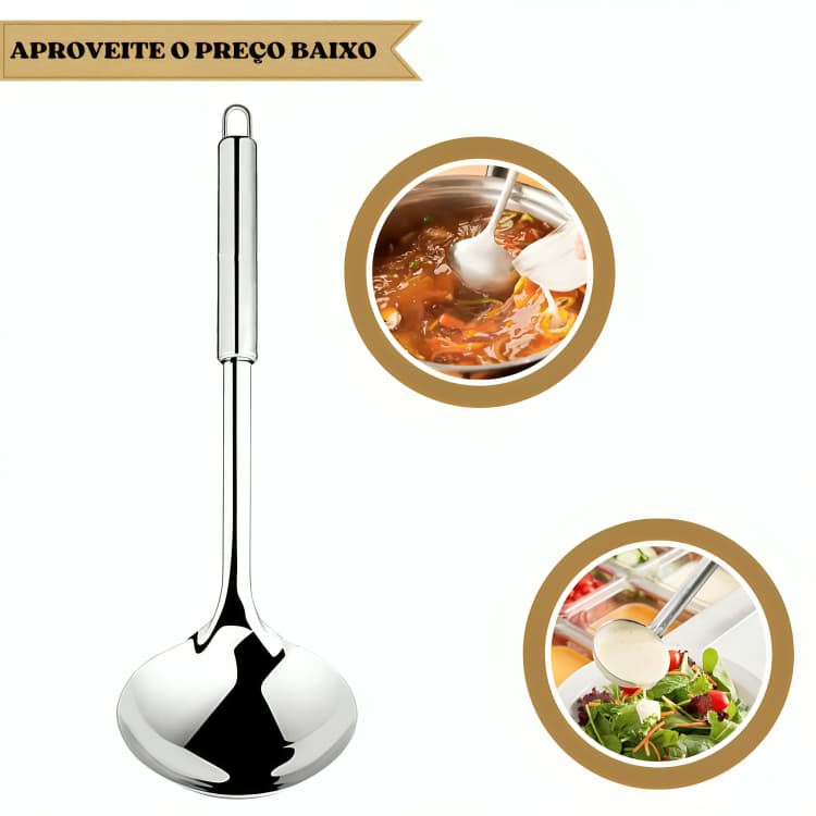 Concha de Aço Inox Para Caldos Feijão Sopas Molhos Utensílios de Cozinha Multiuso Escumadeira