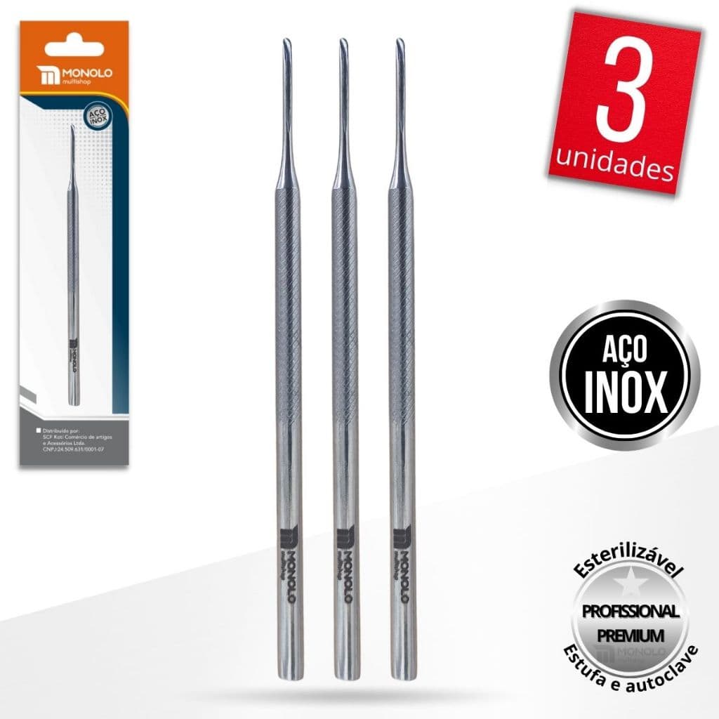 Kit 3 Bisturi Goiva 206 Remoção Unha Encravada Cutícula Podologia Profissional Aço Inox Premium