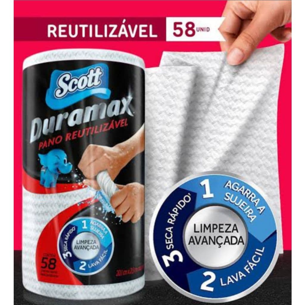 Pano em Rolo Reutilizável Branco C/58 panos Scott Duramax