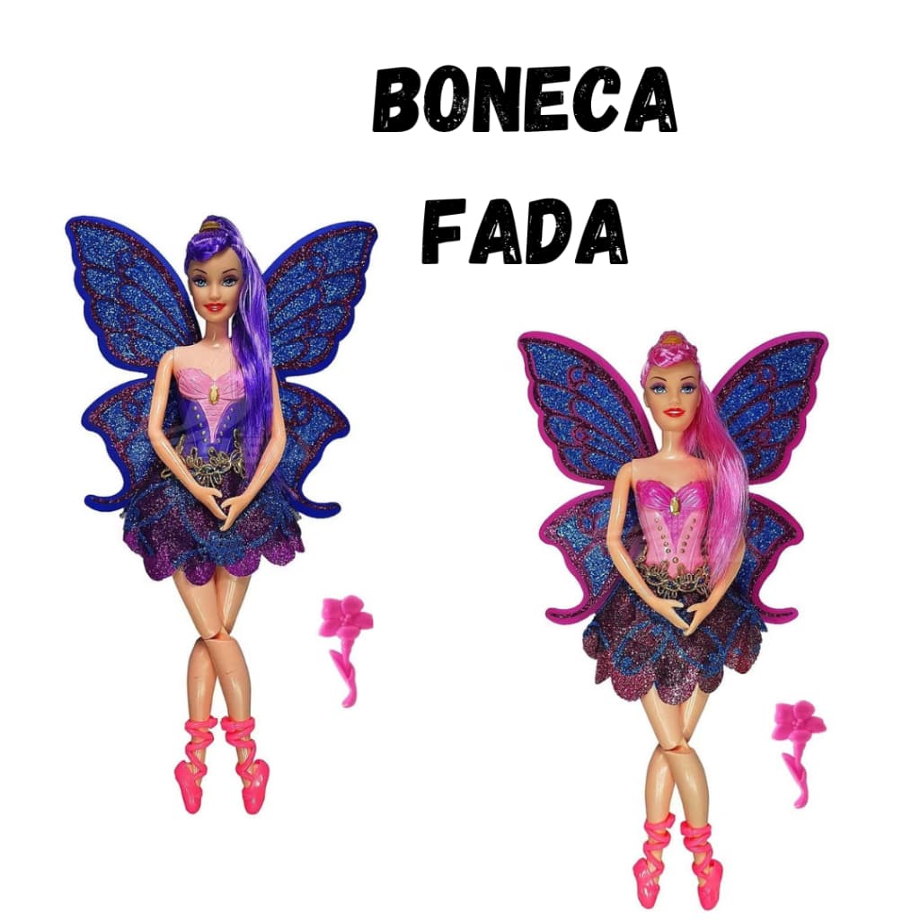 Boneca fada  Com pernas flexível  Com pente para Pentear Com três diferentes cores
