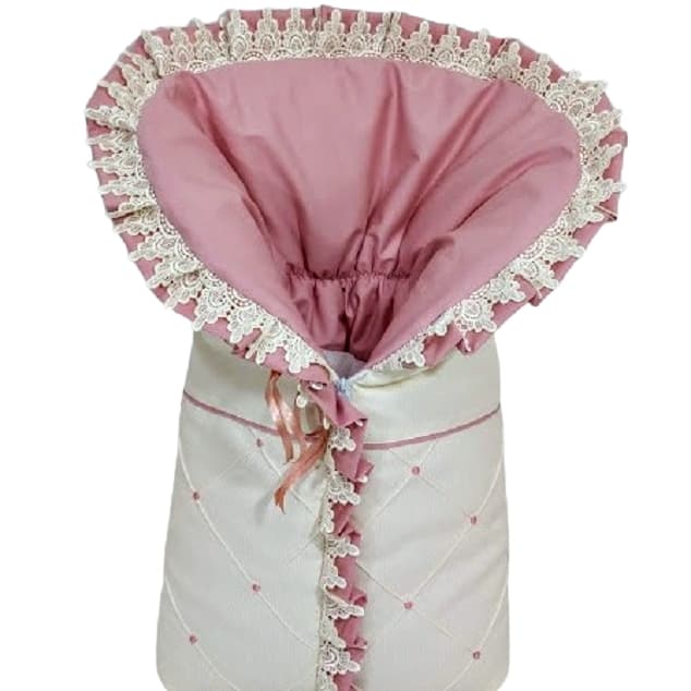 Saco de Dormir Porta Bebê Acolchoado Tecido Pique Palha com Forro Rose 100% Algodão P/ Menina.