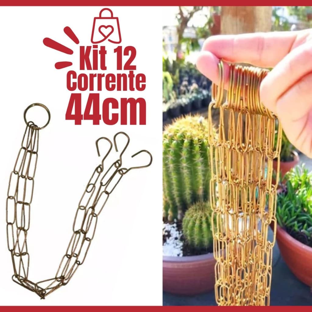 12 Suporte Haste Corrente De Metal Para Pendurar Vaso de Planta Pendente 44cm Dourado Decorativo Resistente Samambaia