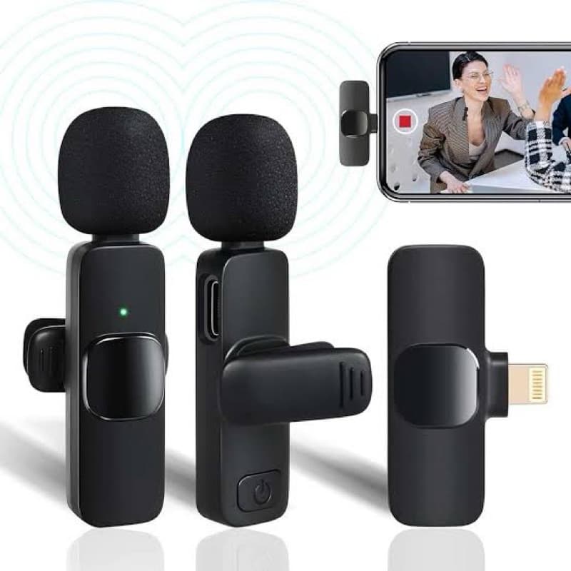 Microfone Lapela Sem Fio Para iOS Lightning com 2 Microfone