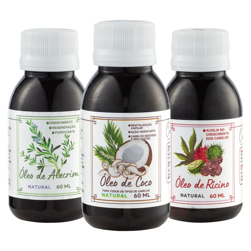 Kit Oleo Capilar Cosmetik Profissional Ricino + Coco + Alecrim 60ml