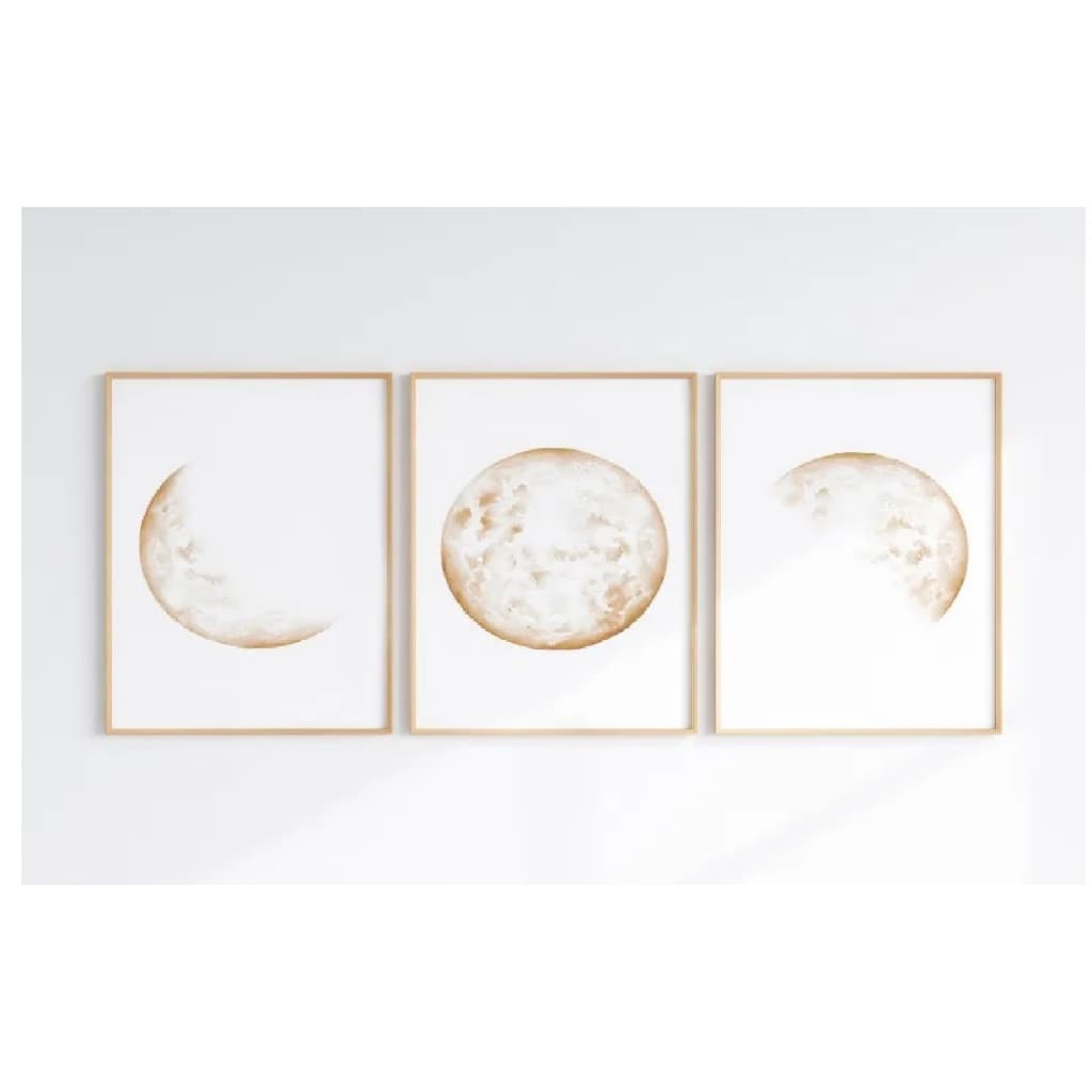 Quadros decorativos Fases da lua em dourado (3 peças)