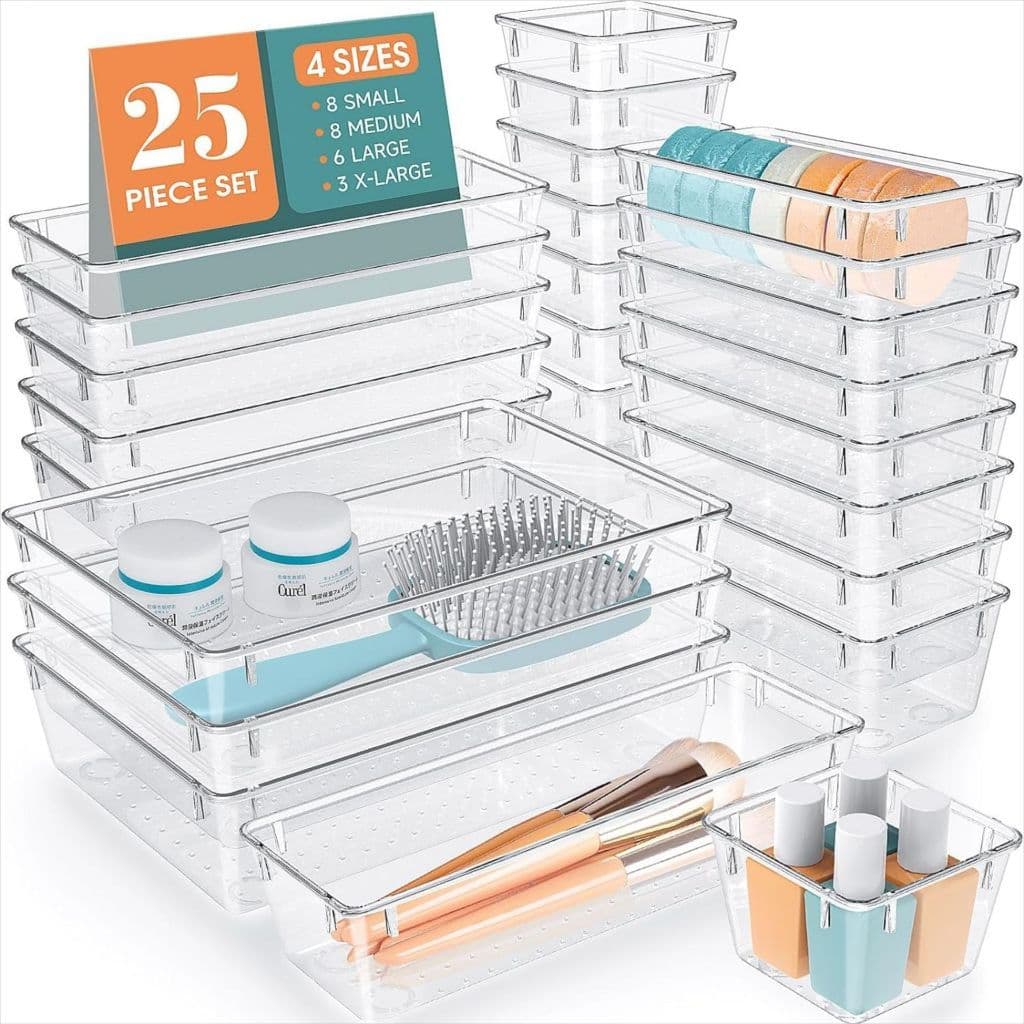 Kit 25 Organizador Multiuso Modular Gavetas Acrílico Cristal Porta Maquiagem Talher Acessórios