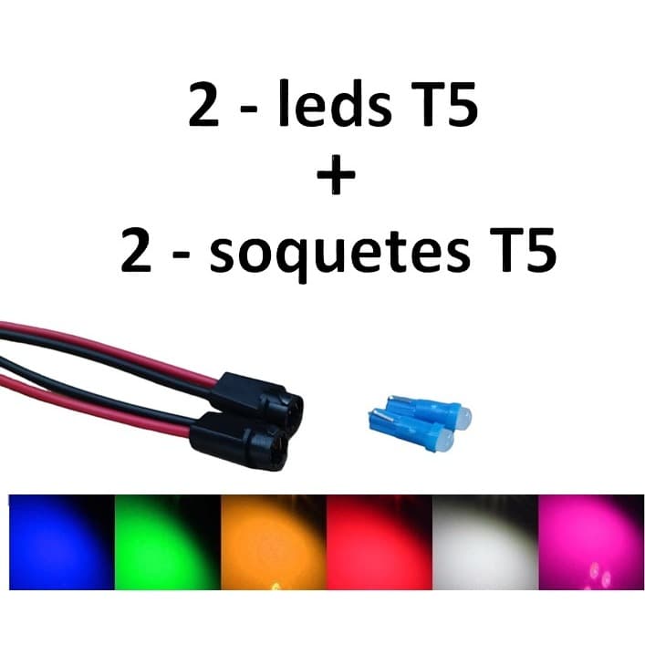 Par Chicote Soquete Conector T5 + Lâmpadas Pingo T5 COB Led Lanterna Farolete Luz de posição Ré Teto