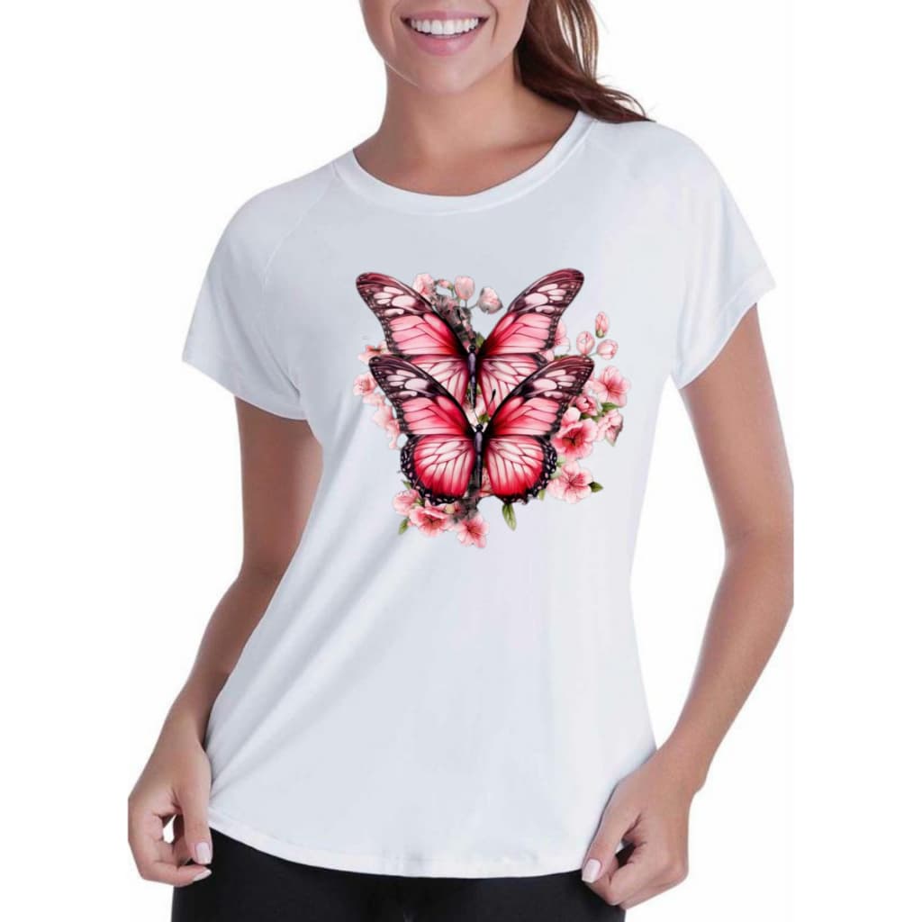 Camiseta Feminina T shirt Borboleta Rosa Baby Look Dia a Dia C06 LANÇAMENTO lançamento