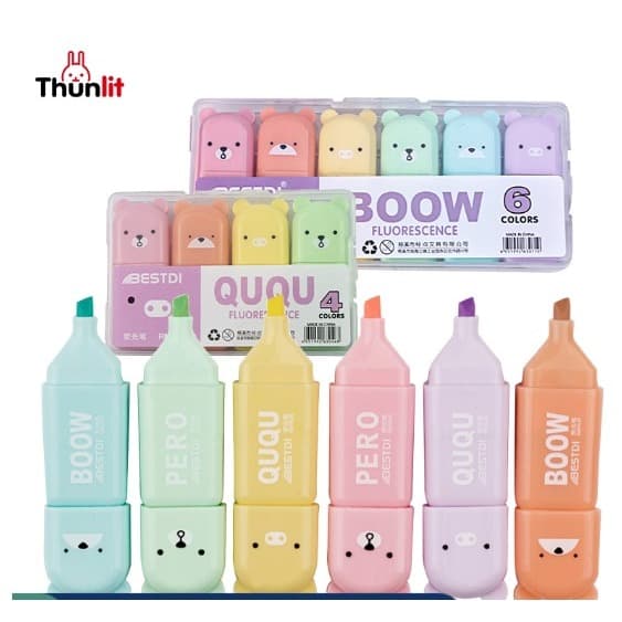 Mini Marca Texto Urso Ursinho 4 CORES Estojo Com TEXTO BOOW ❤️