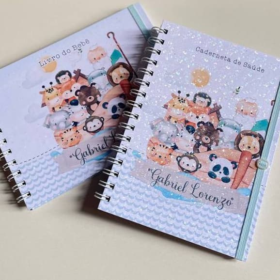 Caderneta de Vacina e Livro do Bebê Personalizados - Arca de Noé