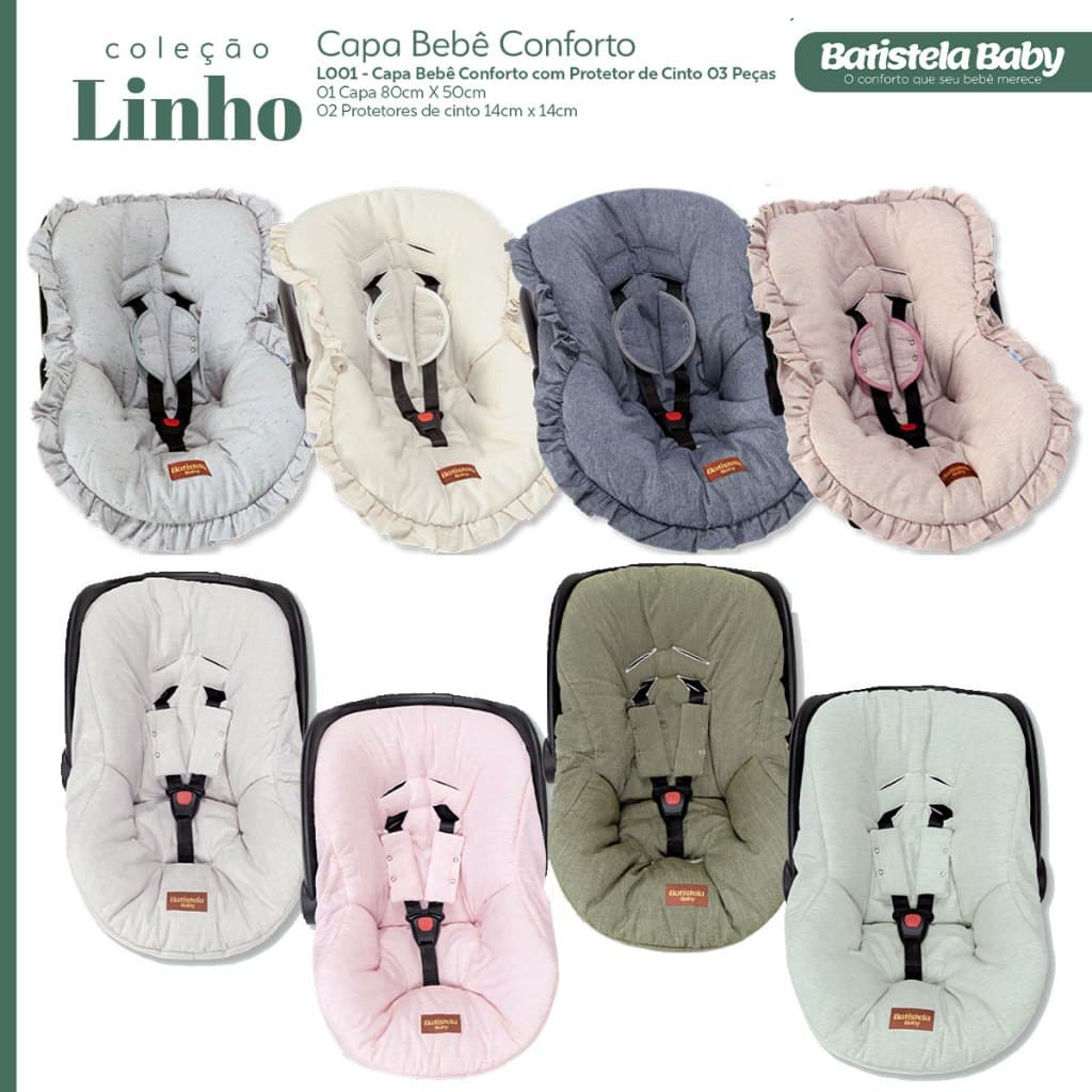 Capa para Bebê Conforto Universal Redutor Bebê Conforto Acolchoada Linho Premium Batistela Baby