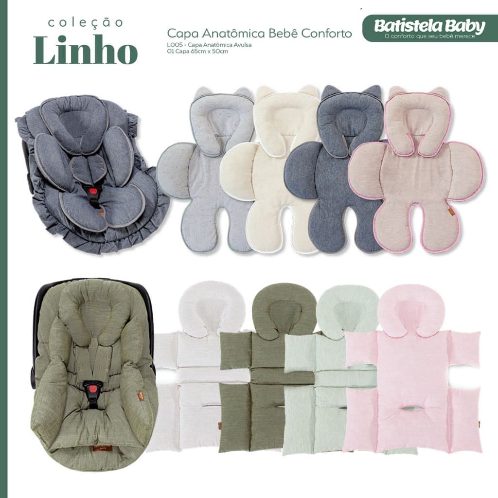 Capa Anatômica Bebê Conforto Acolchoada em Linho Premium 100% Algodão Batistela Baby