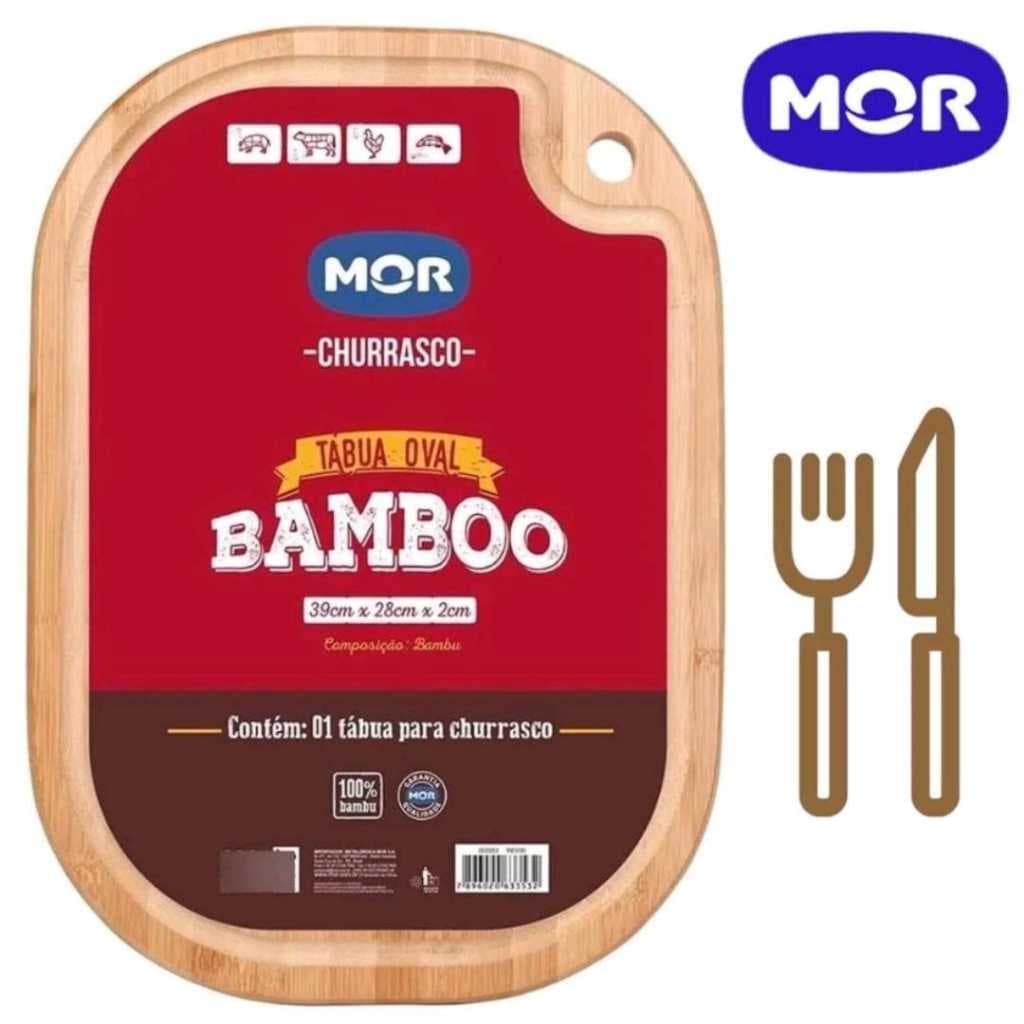 Tábua De Corte Para Churrasco Cozinha Bambu Oval 39x28cm Mor