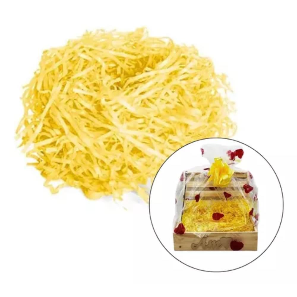 Palha De Seda Decorativa Cesta/Caixa Amarelo 50g