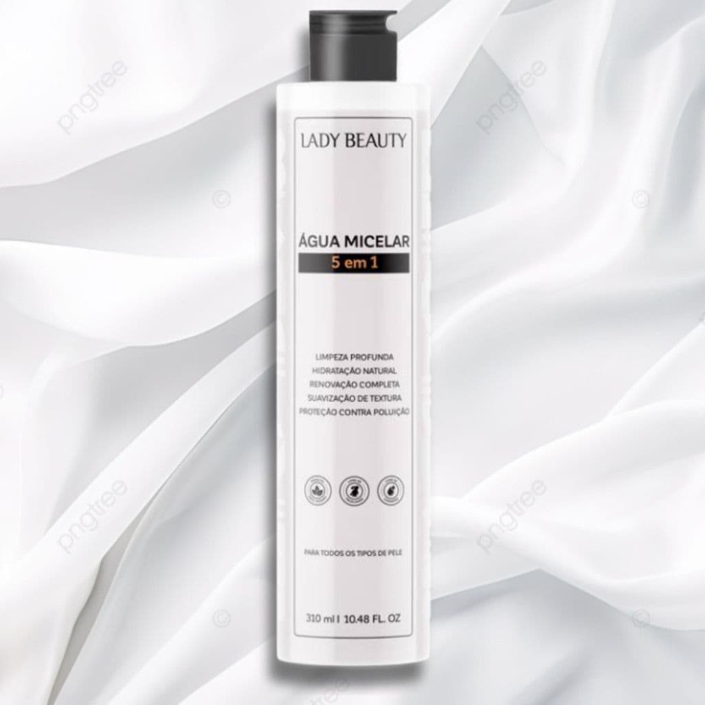 Água Micelar 5 em 1 Lady Beauty Limpeza Profunda Hidratação Natural Renovação Completa Suavização de Textura 310ml